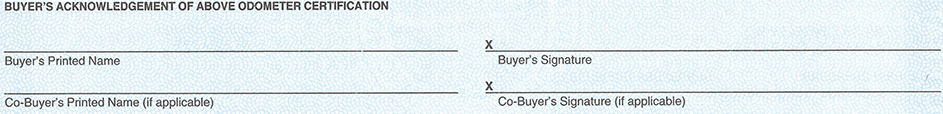 Buyer’s Acknowledgement of Odometer Certification