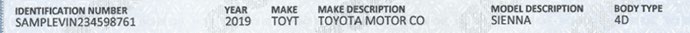 Identification Number, Year, Make, Make Description, Model Description and Body Type